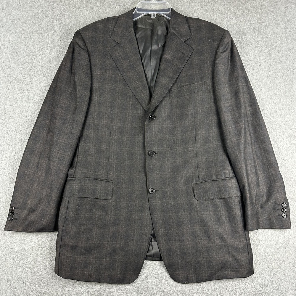 Canali Suit Jacket Mens 52 42R Gray Plaid Wool Super 120s 3 Button Windowpane